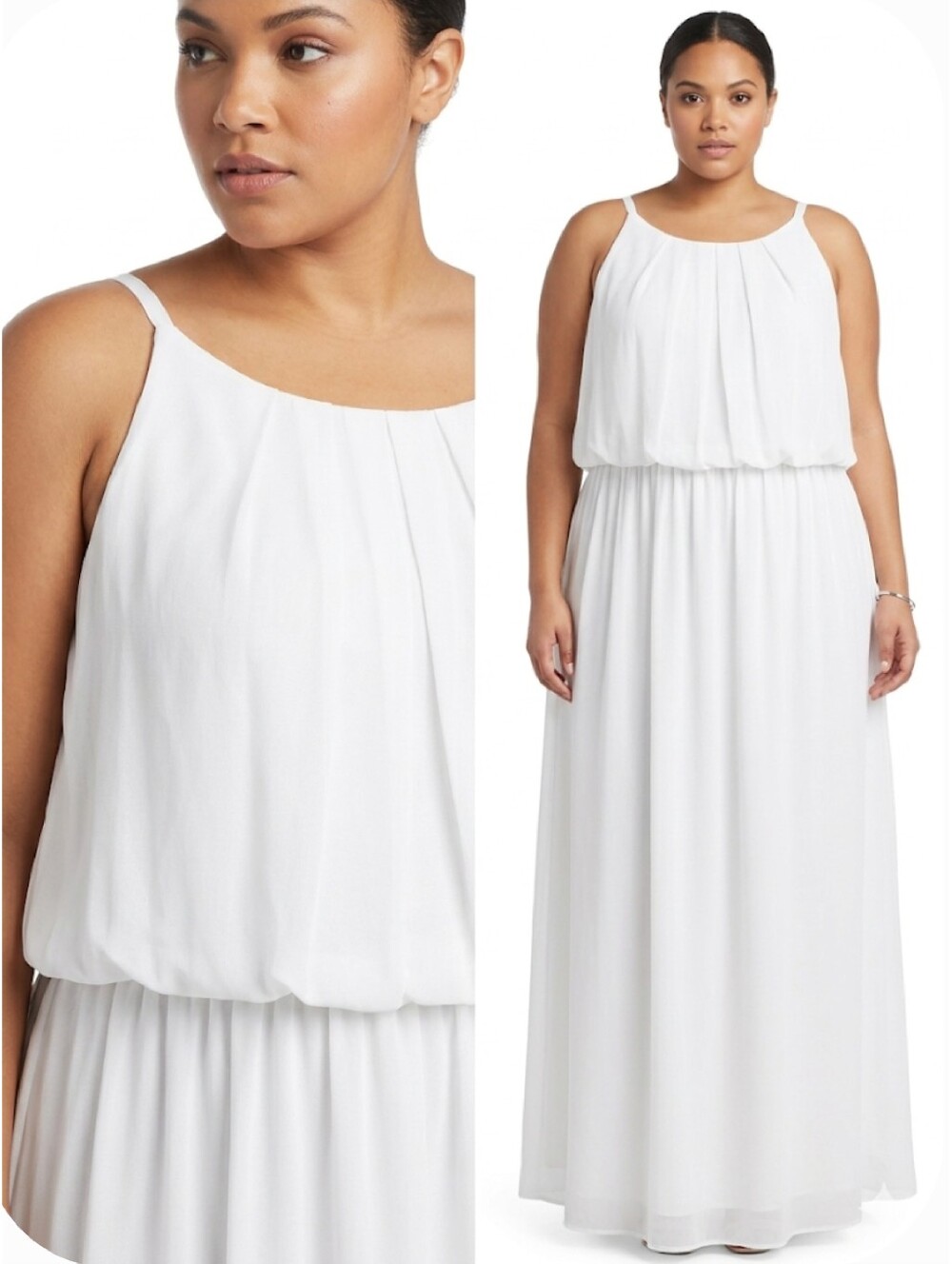 Tacera White Blouson Sleeveless Lined  Maxi Dress Plus 3X‎ Summer Wedding